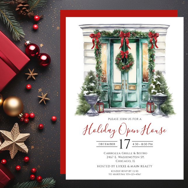 Business Watercolor Front Door Holiday Open House Invitation (Creator Uploaded)