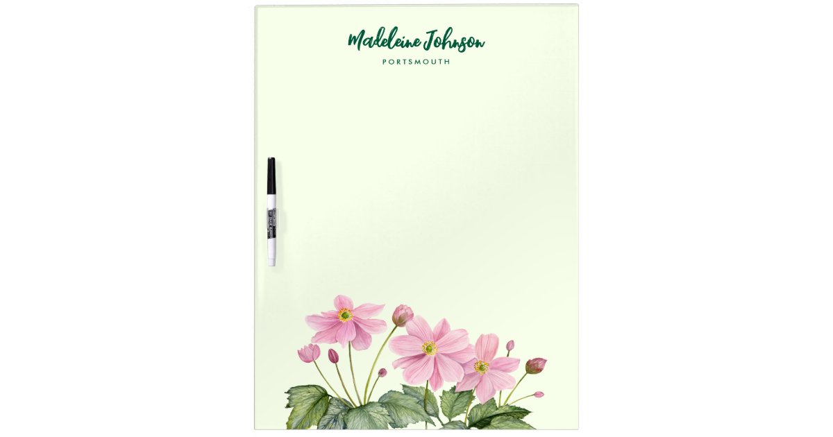 Business Watercolor Gentle Pink Japanese Anemone Dry Erase Board | Zazzle