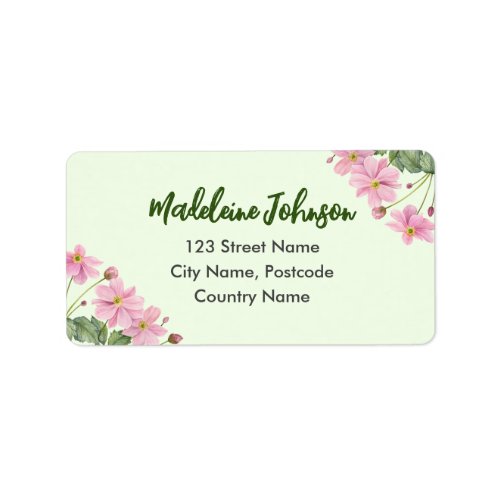 Business Watercolor Gentle Pink Japanese Anemone Label