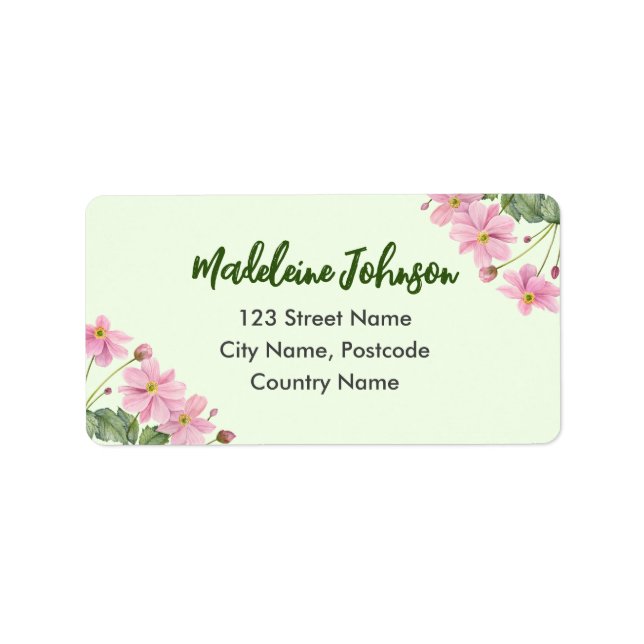 Business Watercolor Gentle Pink Japanese Anemone Label (Front)