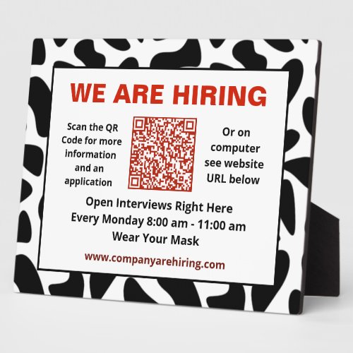 Business We Are Hiring QR Code Personalize Plaque