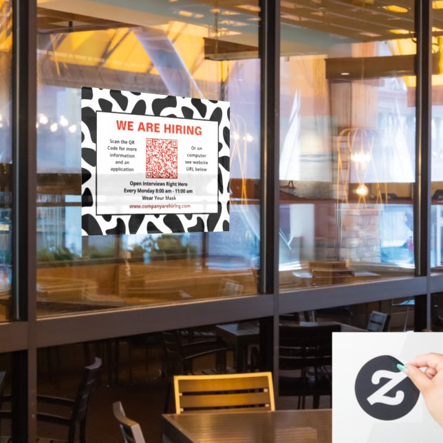 Business We Are Hiring QR Code Personalize   Window Cling (Restaurant Window)