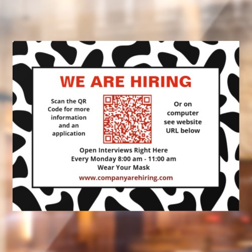 Business We Are Hiring QR Code Personalize   Window Cling