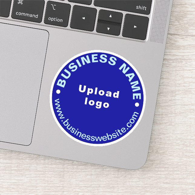 Business Website on Blue Round Vinyl Sticker (Detail)