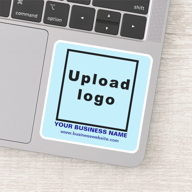 Business Website on Light Blue Square Vinyl Sticker (Detail)