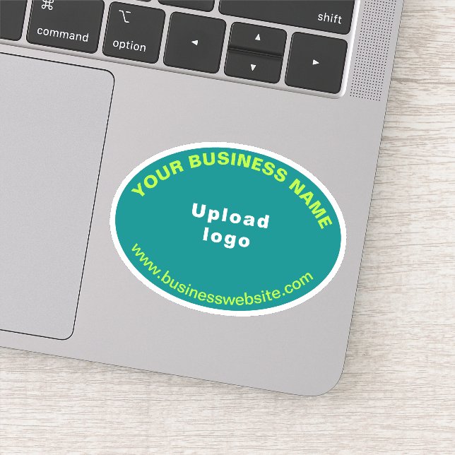 Business Website on Teal Green Oval Shape Vinyl Sticker (Detail)