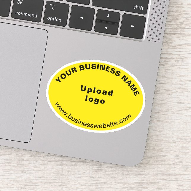 Business Website on Yellow Oval Shape Vinyl Sticker (Detail)