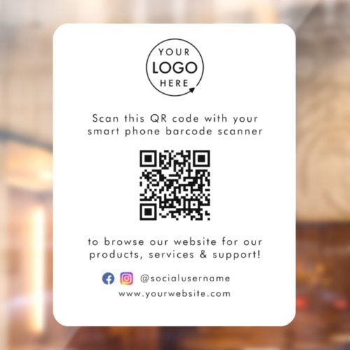 Business Website  QR Code Scan Me Minimal White Window Cling