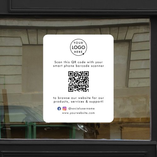 Business Website  QR Code Scan Me Minimal White Window Cling