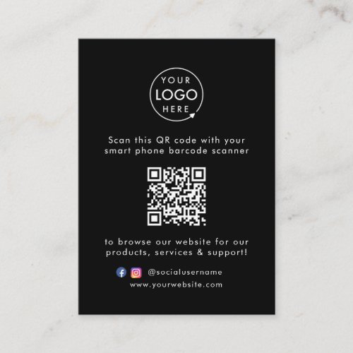 Business Website  QR Code Scan Me Modern Black Business Card