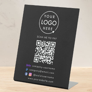 Business Website QR Code Scan Me Modern Black Pedestal Sign