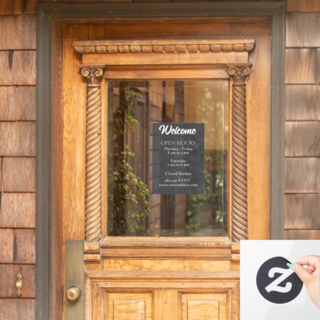 Business Welcome and Open Hours Website Window Cling (Home Door)