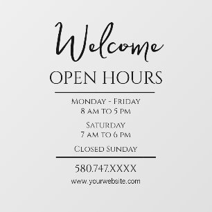 Business Welcome and Open Hours Website Window Cling