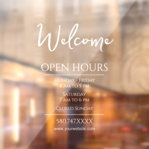 Business Welcome and Open Hours Website Window Cling