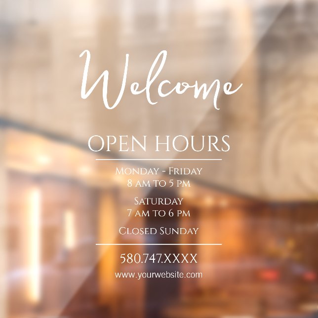 Business Welcome and Open Hours Website Window Cling (Sheet 2)