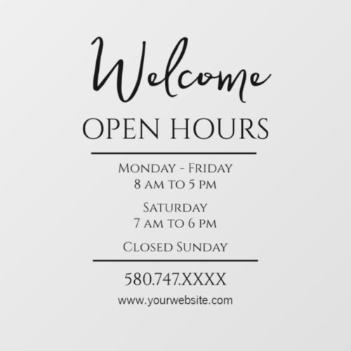 Business Welcome and Open Hours Website Window Window Cling