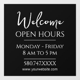 Business Welcome and Open Hours Window Cling