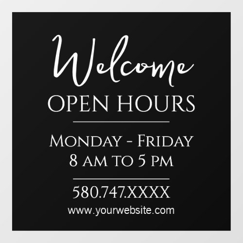 Business Welcome and Open Hours Window Cling