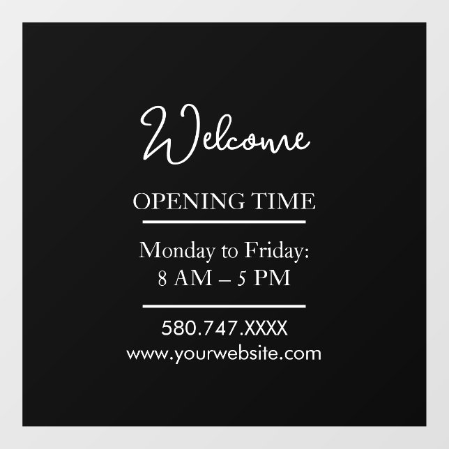 Business Welcome & Open Hours Cling (Sheet)