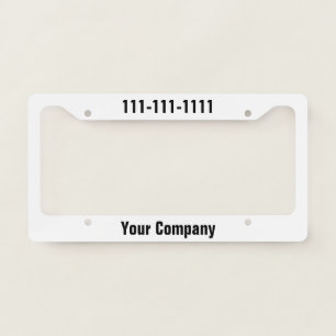 Business White and Black Company Name Text License Plate Frame