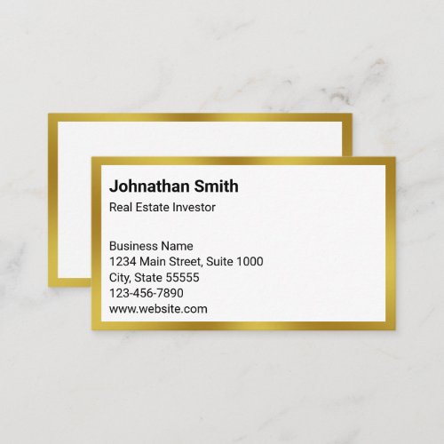 Business White and Gold Real Estate Investor Business Card