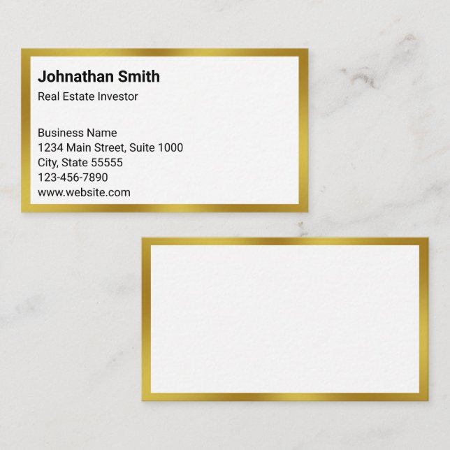 Business White and Gold Real Estate Investor Card (Front/Back)