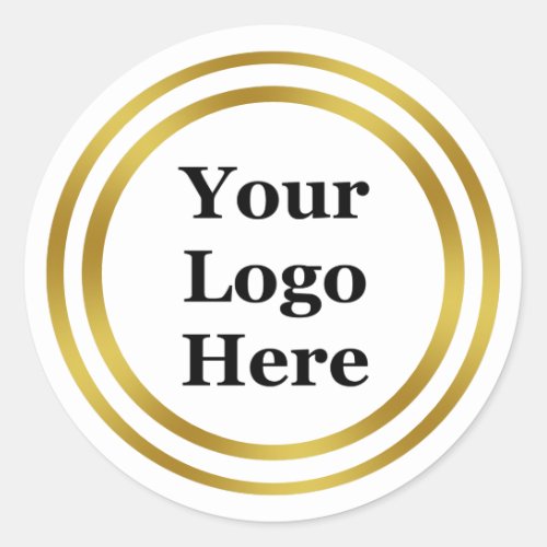 Business White and Gold Your Logo Here Template Classic Round Sticker