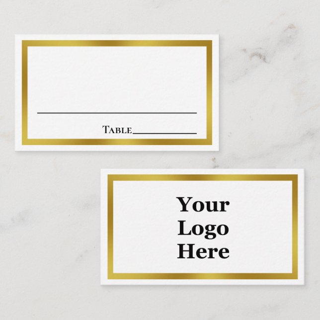 Business White and Gold Your Logo Here Template Place Card (Front/Back)