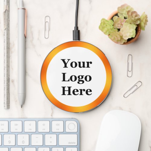 Business White and Orange Gradient Your Logo Here Wireless Charger
