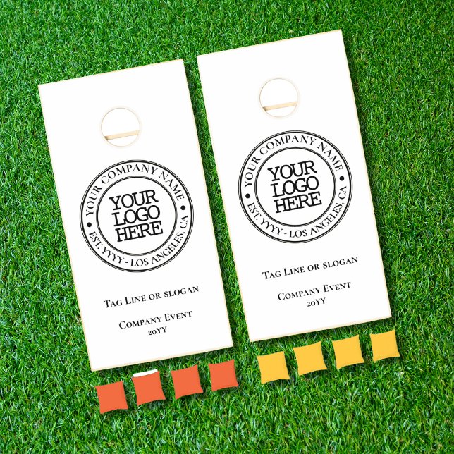 Business White Black Medallion Add Logo Cornhole Set (Creator Uploaded)