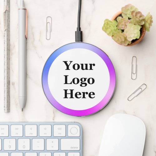 Business White Blue and Purple Your Logo Template Wireless Charger