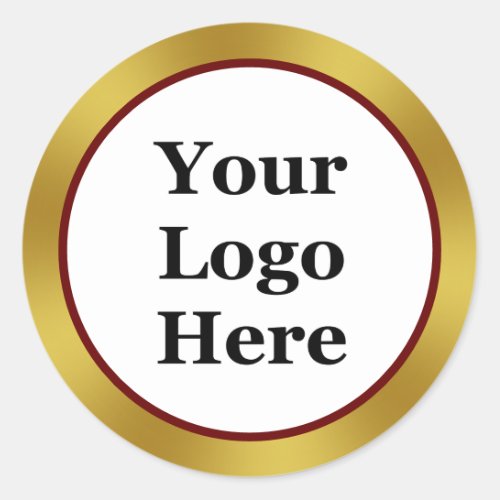 Business White Dark Red and Gold Your Logo Here Classic Round Sticker