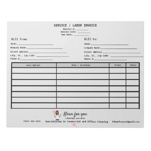 Business White Invoice Cleaning Company Notepad