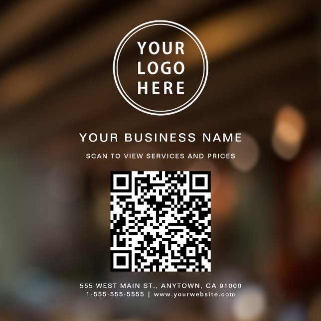 Business White Logo QR Code Window Cling (Elevate your business with a custom Logo and QR code window cling sign)