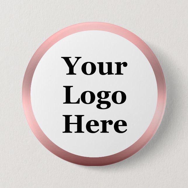 Business White Pink Brushed Metal Look Your Logo Button (Front)