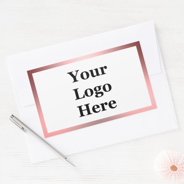 Business White Pink Brushed Metal Look Your Logo Rectangular Sticker (Envelope)