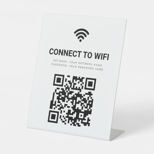 Business Wifi Network QR Code White Modern Pedestal Sign