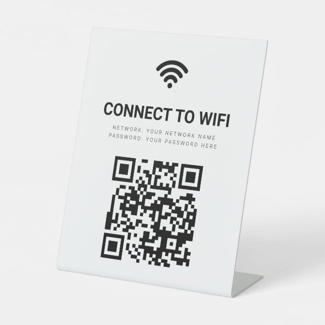 Business Wifi Network QR Code White Modern Pedestal Sign (Front)