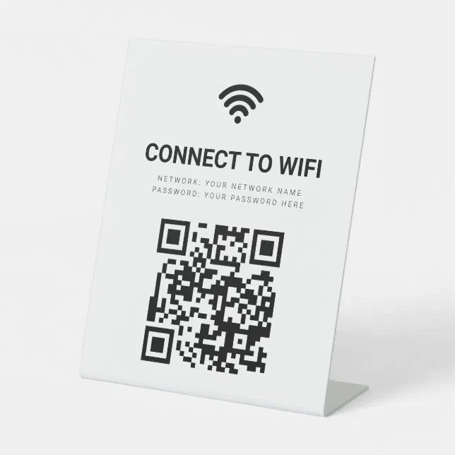 Business Wifi Network QR Code White Modern Pedestal Sign | Zazzle
