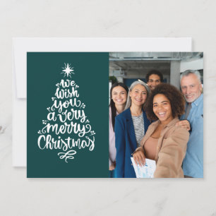 Business Wish You A Merry Christmas Green Photo Holiday Card