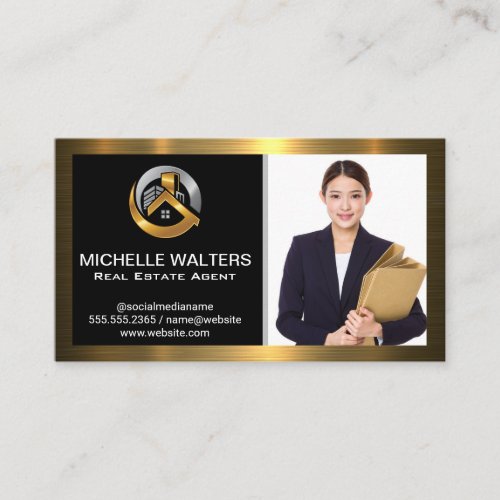 Business Woman  Gold Metallic Border Business Card