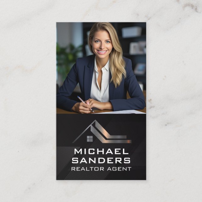 Business Woman in Office | Real Estate Agent Card (Front)