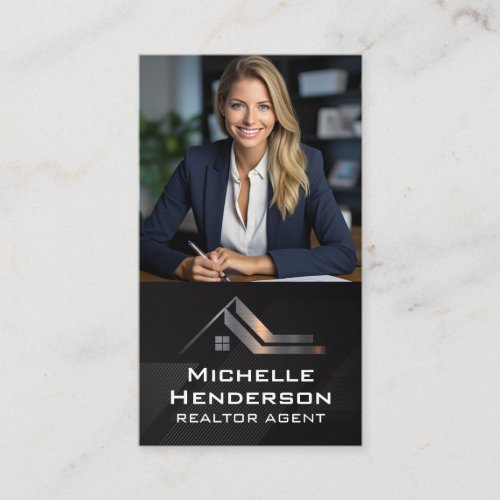 Business Woman in Suit | Real Estate Logo Metallic Card