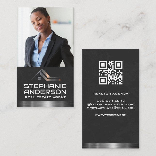 Business Woman | Real Estate Logo | Metallic Trim Card (Front/Back)