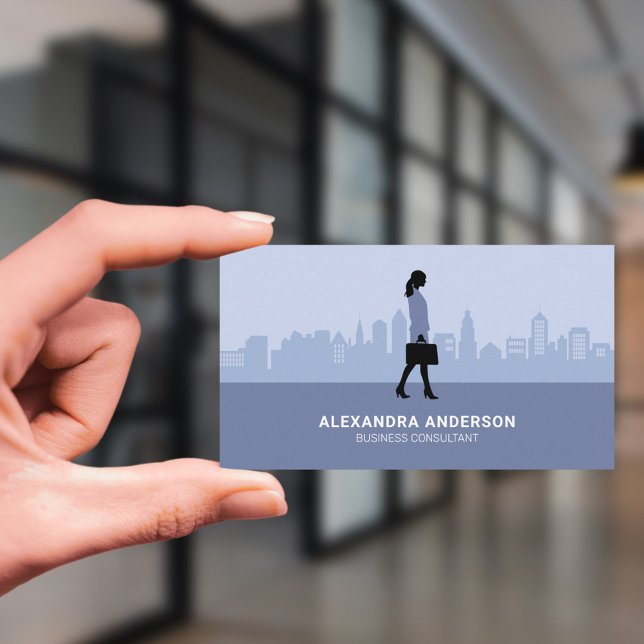 Business Woman Silhouette & City Skyline  Business Card (Business Woman Silhouette & City Skyline Business Card)