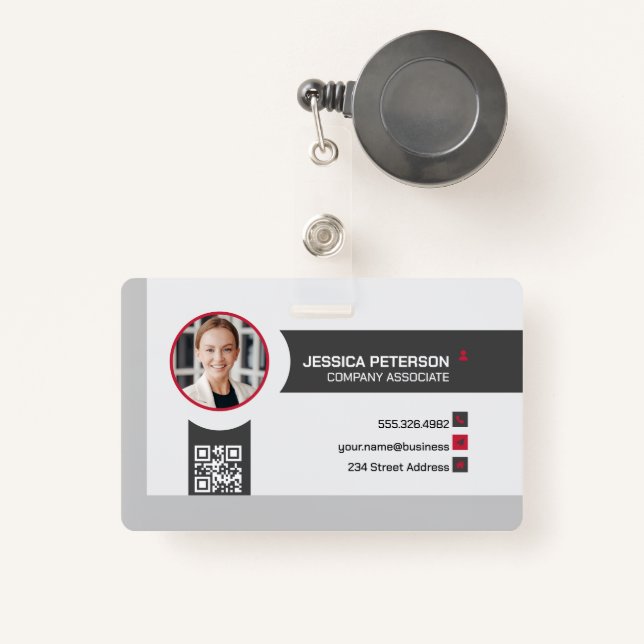 Business Woman Smiling | Corporate | QR Code Badge (Front with Retractable)