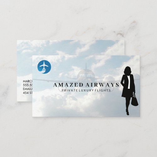 Business Woman Traveling  Airplane Logo Business Card