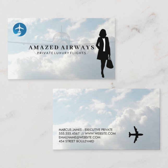 Business Woman Traveling | Airplane Logo Business Card (Front/Back)