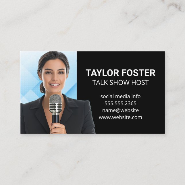 Business Woman with Microphone Business Card (Front)