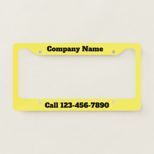 Business Yellow and Black Text Company Name Phone  License Plate Frame